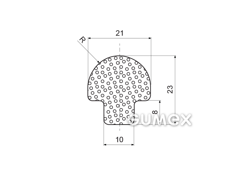 Pilz" mikroporöses Silikonprofil, 23x21/10mm, Dichte 450kg/m3, -60°/+200°C, weiß, 